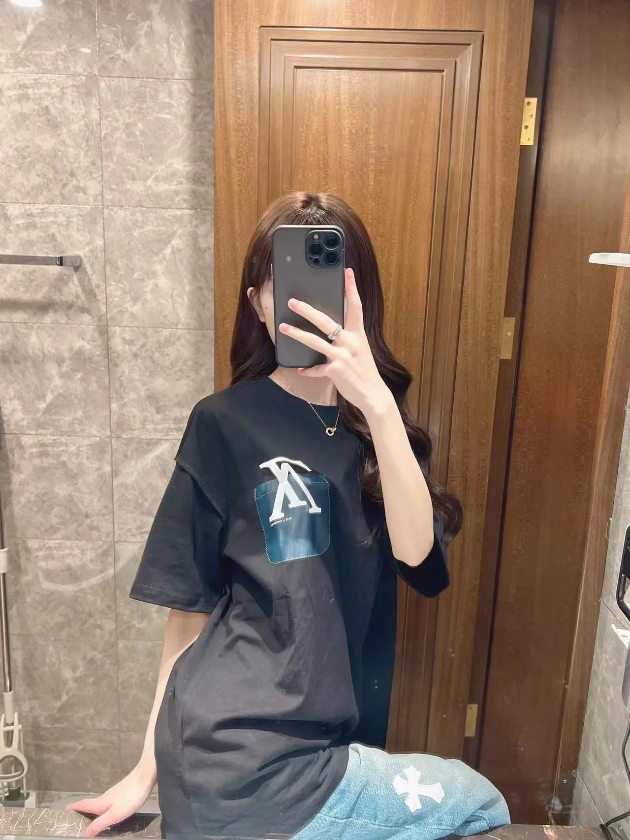 Louis Vuitton/Louis Vuitton 22ss fake pocket letter printed short sleeves